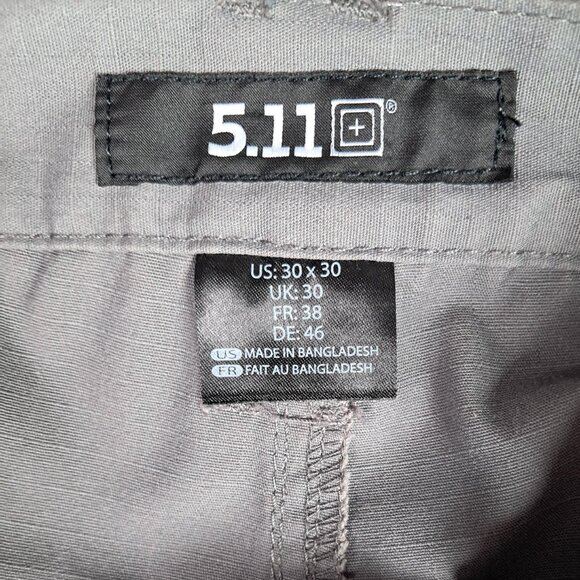 5.11 Tactical Pants Mens 30X30 Regular Gray Adjustable Waist Straight Leg Cargo - Picture 7 of 8